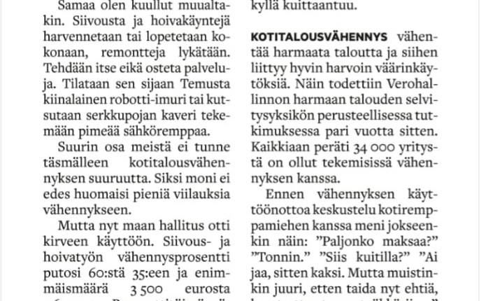 Kotitalousvähennys: pienet yritykset kärsivät muutoksesta